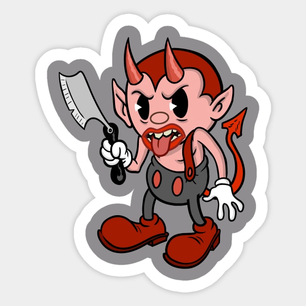 Cute Devil with Razor Creepy Cute Vintage Cartoon Kawaii character. Great gift for those who love vintage cartoons and animation Sticker by AtomicMadhouse